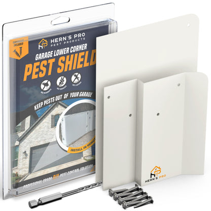 Garage lower corner pest shield package with the parts at the side