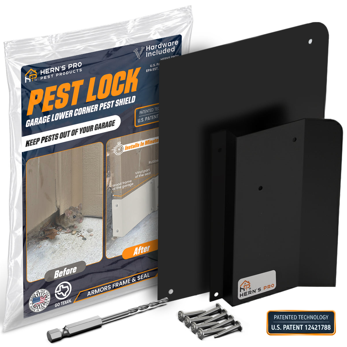 Hern's Pro Garage Lower Corner Pest Shield – Heavy-Duty Aluminum Armor | Fits 2x4, 2x6, 2x8 Jambs | Chew-Proof Metal | Complete Frame & Seal Protection | Made in USA | No Demolition Required