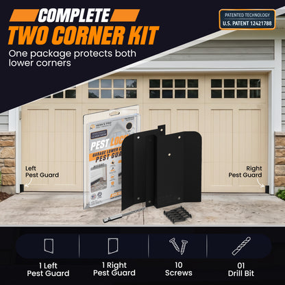 Pest Lock Garage Door Lower Corner Pest Guard by Herns Pro – 2-Piece Aluminum Rodent Chew Protection for Vinyl and Rubber Weather Seals – Screws and Drill Bit Included – Black