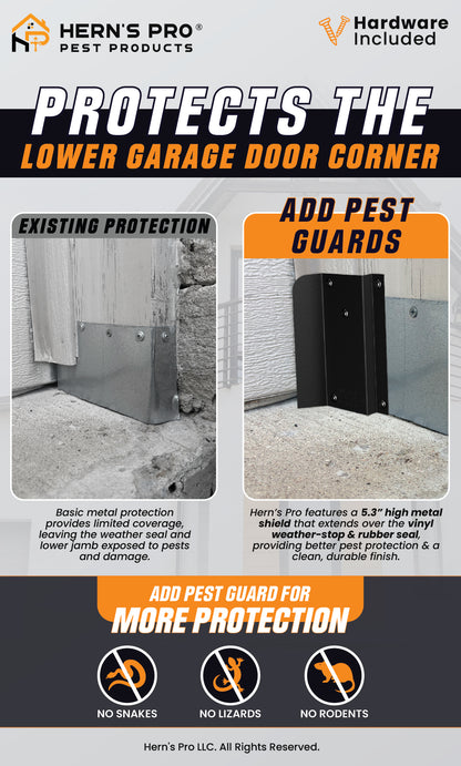 Pest Lock Garage Door Lower Corner Pest Guard by Herns Pro – 2-Piece Aluminum Rodent Chew Protection for Vinyl and Rubber Weather Seals – Screws and Drill Bit Included – Black