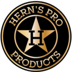 black badge with a golden star with an "H" on it and golden circles around with our company name Hern's Pro Products